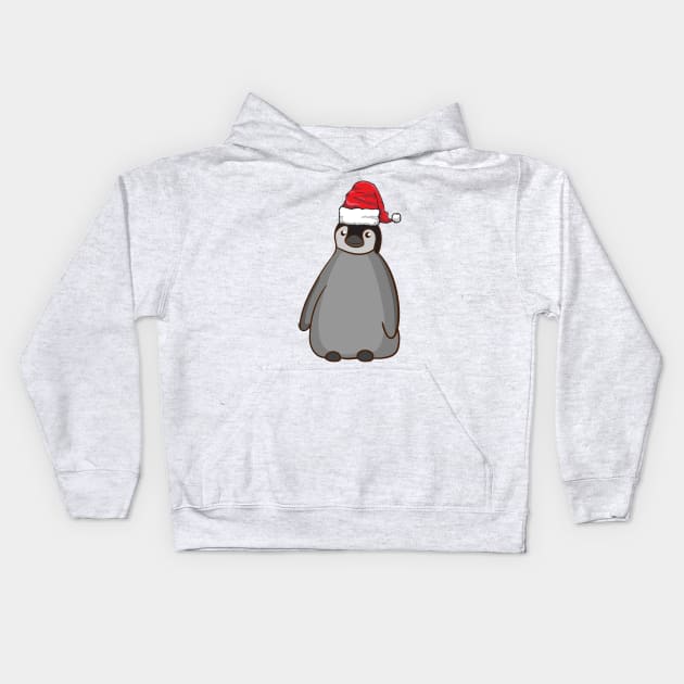 Santa Hat-Wearing Penguin Funny Christmas Holiday Kids Hoodie by Contentarama